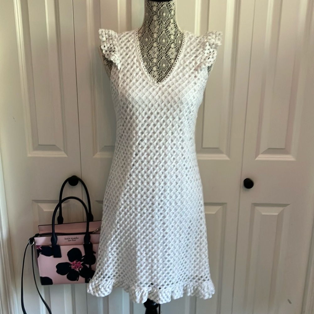 Sharagano White Textured Dress
